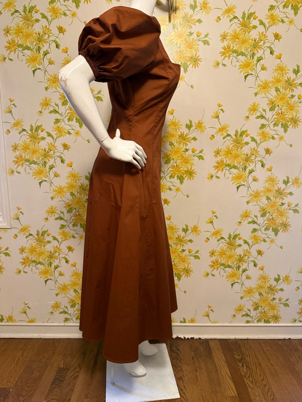 Flying Tomato Brown Square-Neck Midi Dress with Puff Sleeves size M - Picture 7 of 16